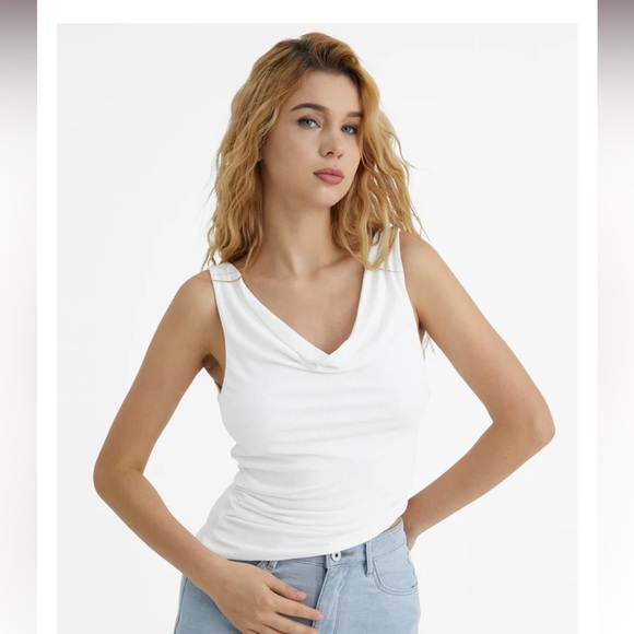 OGL Eco-SkinKiss® Rib Cowl Collar Asymmetrical Hem Tank - Picture 1 of 4